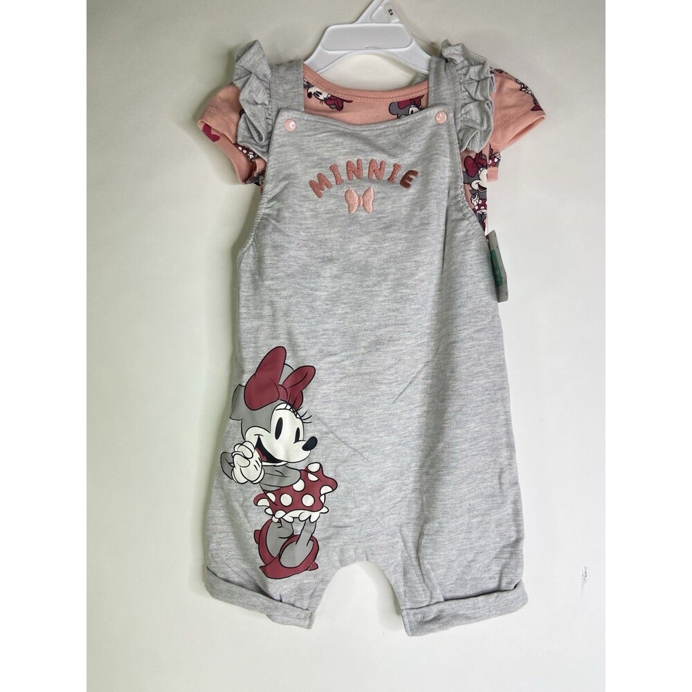 Disney Minnie Mouse 2 Piece Set Romper Overalls and T-Shirt Top Girls 24 Months